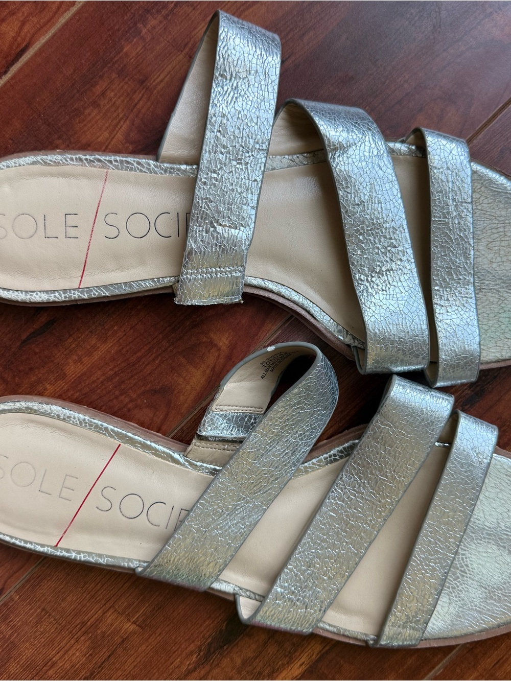 Sole Society Metallic Silver Multi-Strap Slide Sandals